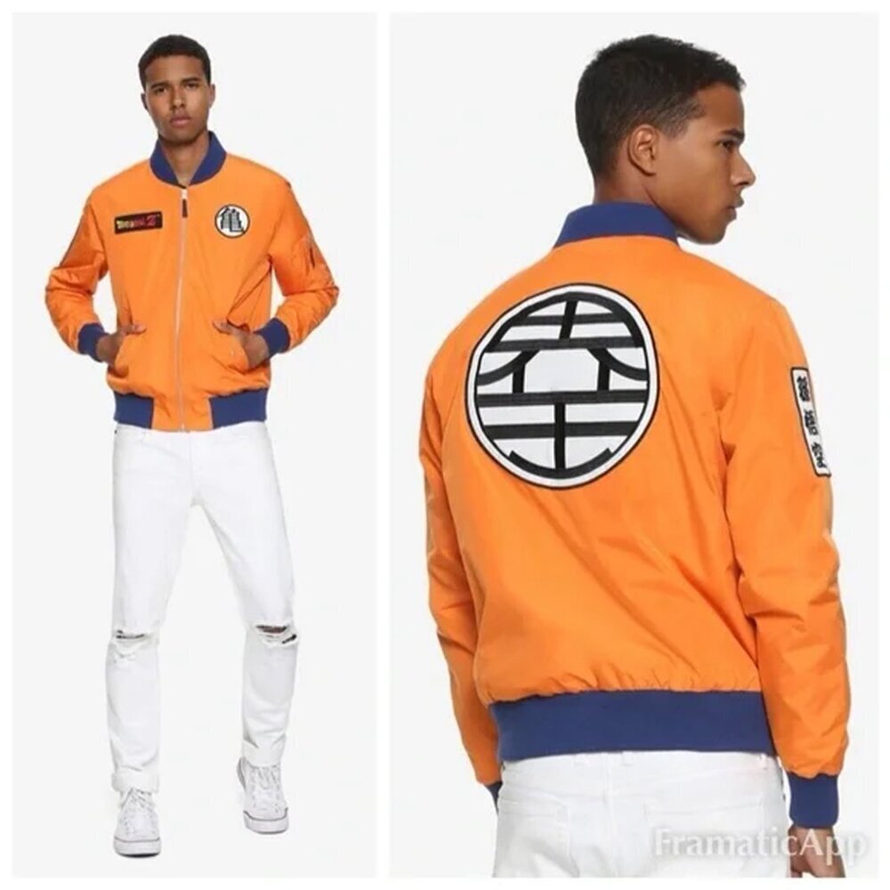 Dragon Ball Z Goku Bomber‎ Jacket Anime Core 90s Streetwear Orange Men M